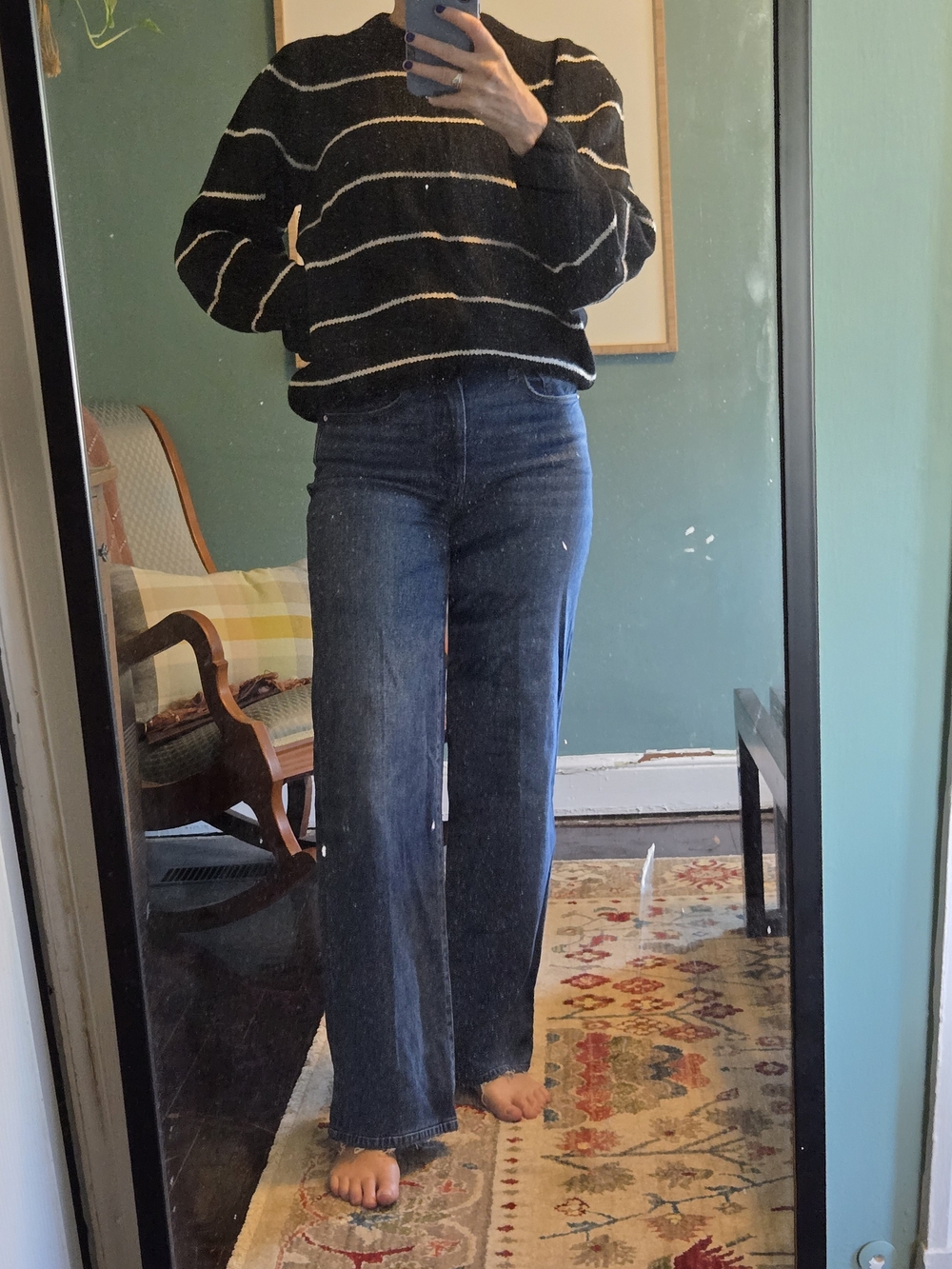PAIGE Dark Blue Wide-Leg High-Rise Jeans